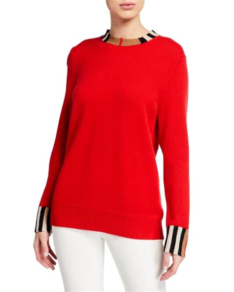 Burberry Eyre Cashmere Sweater w/ Icon Stripe Trim